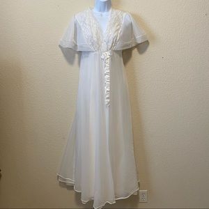 Shadow Line Lace Pajama Dress Vintage Bridal White Peignoir Set Nightgown Small